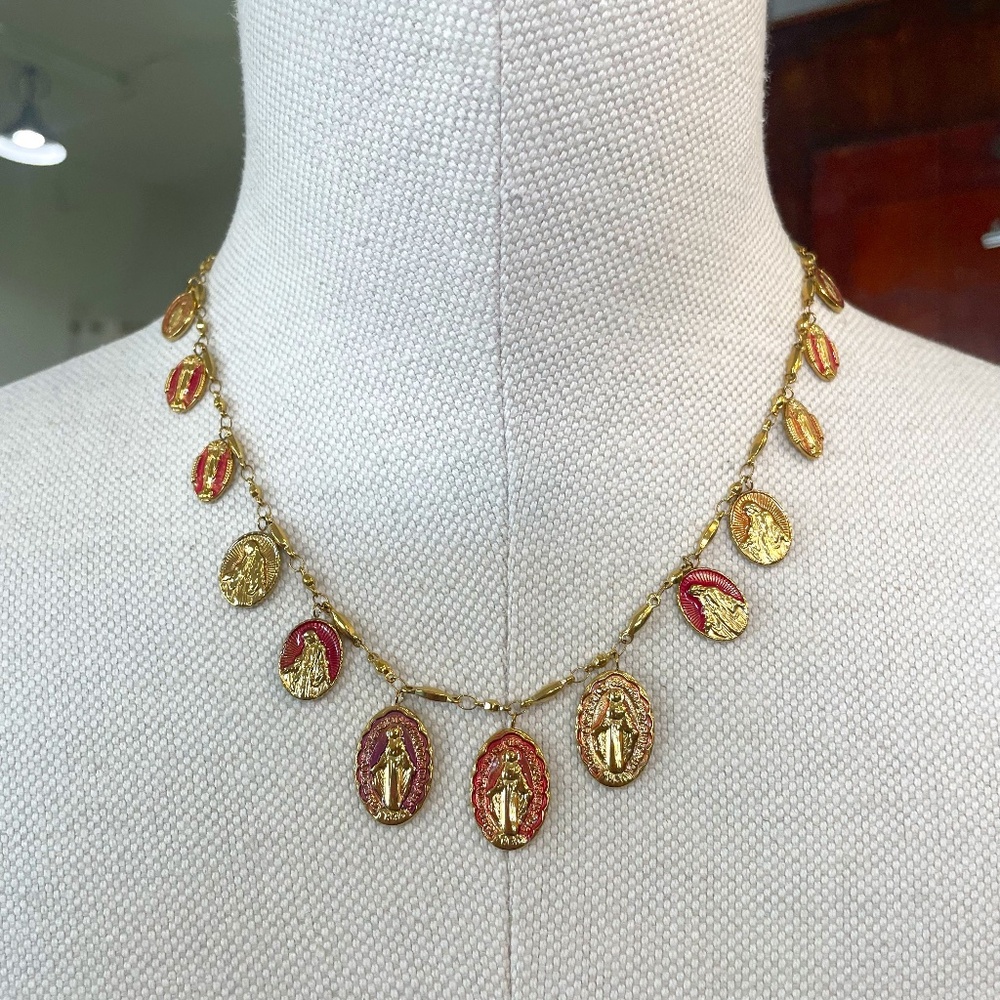 Habaha Paris Virgin Mary Pink Charm Necklace